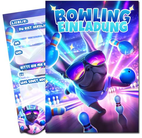 Vielucks 15 x Filmgenre Einladungskarten -DIN A6- Original - mit Aufkleber,Einladungskarten Kindergeburtstag Mädchen Junge,Geburtstagseinladungen,Party deko,Einladung Einschulung (Shar Pei-Bowling)