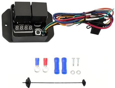 Digital Radiator Fan Controller Switch Kit 12V and 24V, Adjustable Temperature Range Digital Electric Thermatic Dual Electric Fan Switch Kit Replace# 0444