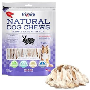 Frigera Orecchie di coniglio con pelliccia, 250 g, naturali, ricchi di proteine, per cani, barf, senza glutine e cereali, inodore.