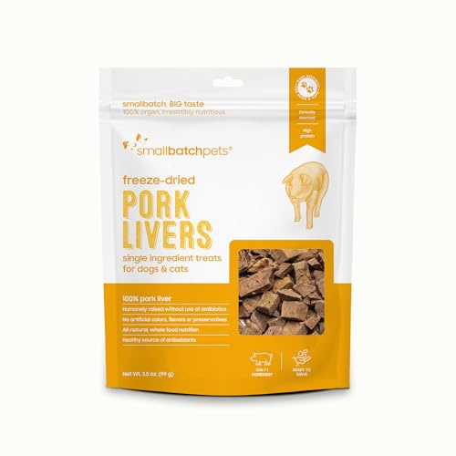 smallbatch Freeze Dried Dog Treats, Pork Liver Treats for Dogs & Cats, High Protein, Single Ingredient Dog Treat for Training or Food Topper, Natural, Humanely Sourced Meat, Made in the USA, 3 oz