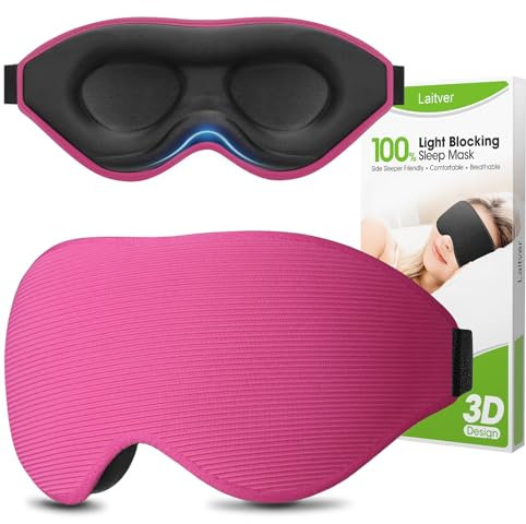 Laitver Schlafmaske für Seitenschläfer, 2025 Aktualisiertes Design 3D Augenmaske für Frauen und Männer, Lichtblockierend & Atmungsaktive Schlafbrille mit Verstellbar Gummiband für Reisen, Rot