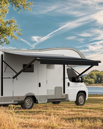VEVOR Markise für Wohnmobile elektrische wasserdichte Modulmarkise Seitenmarkise (4285 mm) mit Aluminiumlegierungsrahmen, Schwarze Außenmarkise mit Farbverlauf, Sonnenschutz für Camping