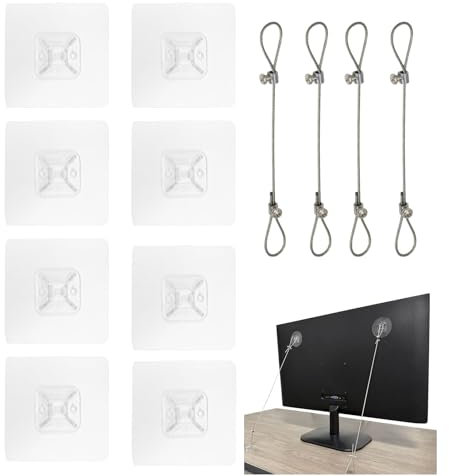 Adjustable 42 Inch TV Straps,(4 Pack+8 Spare Adhesive Pad) No-Drill Adhesive Anti-Tip Furniture Anchors Kit for Baby Proofing, Secure Flat Screens to Wall, Cabinet, Stand Or Desk, Dresser, Bookshelf