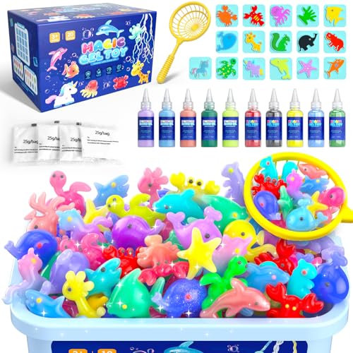Hot Bee Magic Water Gel Kinder Spielzeug ab 4 5 6 7 Jahre DIY Magic Jelly Elf Kit Aqua Gelz Set 10 Farben 8 Doppelseitig Formen Geburtstag Geschenk für Mädchen Jungen 4 5 6+ Meerestier & Tierfiguren