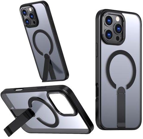 WIFORT For iPhone 16 Pro Case with Stand, Compatible With MagSafe,Military Grade Shockproof Protective Cover,Ultra Slim Translucent Matte Black