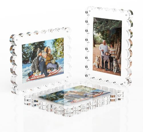 Opps Acryl-Bilderrahmen, 12,7 x 17,8 cm, magnetisch, niedlich, gewellt, doppelseitig, transparent, gewellt, für Heimdekoration, 12,7 x 17,8 cm, 3 Stück