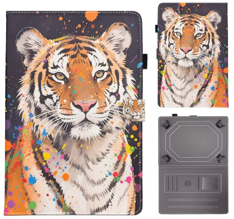 Bemoloon Tablet Funda para Universal 10-11 en Cuero PU - Colores Vibrantes & Diseños Elegantes, Protección, Soporte, Case para DOOGEE Blackview Tablet 10, Tigre de Color