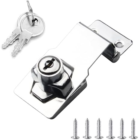 Keyed Hasp Lock, 90 Degrees Lock Hasp, Safety Door Clasp, Door Bolt Latch Buckle, Small Hasp and Staple with Padlock Keys for Doors, Drawers, Cabinets, Closets, and More