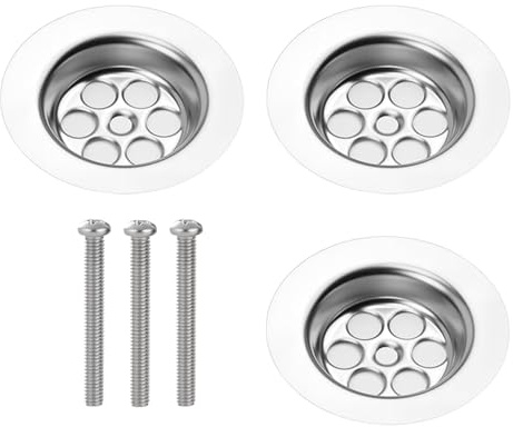 3 Pack Stainless Steel Plug Hole Cover Kit - 70mm Universal Bath Plug Replacement & Sink Waste Basket, Leak-Proof Screw-On Cover for Bathtub/Basin