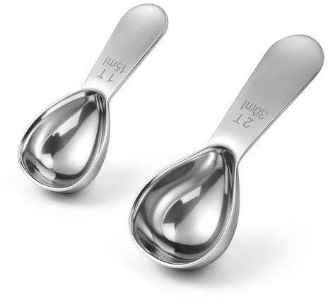 ZRUEWOT 2 cucharas de café de acero inoxidable, cucharas medidoras, cucharas medidoras de café con mango corto y grueso, cuchara dosificadora para hacer café, té en polvo y azúcar en polvo (15 ml + 30