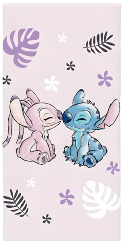 Disney Stitch & Angel Strand- und Badetuch 70 x 140 cm, 100% Baumwolle | Weiches und saugfähiges Bade- und Schwimmtuch für Kinder | Offizielles Stitch-Handtuch | Ideal für Strand, Bad und Pool