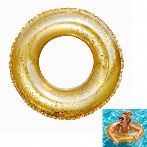 QLK Anello da nuoto, anello da nuoto trasparente, con glitter, per adulti, nuoto gonfiabile, nuoto in estate, spiaggia, giocattolo per piscina