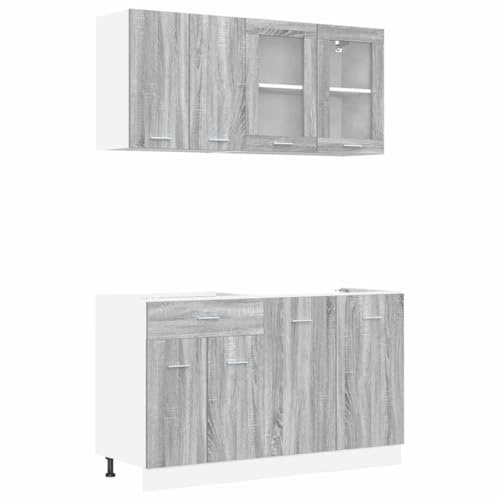 QJBSAVVA Lyon - Juego de 4 muebles de cocina modulares con mueble de cocina, mueble de cocina modular con armario para fregadero, armario con cajones y armarios colgantes con cristal