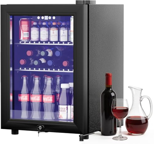 GUIVACI Getränkekühlschrank 38L – Mini Kühlschrank mit Glastür für 55 Dosen, leise (43 dB), Touch-Temperaturregelung (4-16°C), für Büro, Zimmer & Bar, Schwarz