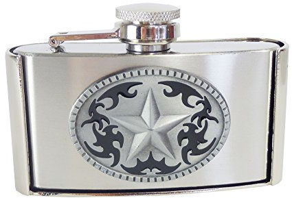 Westernwear-Shop Gürtelschnalle mit Flachmann Western Star 3 oz (88ml) - Enthält einen Flachmann mit dem Design Western Stern, Silber