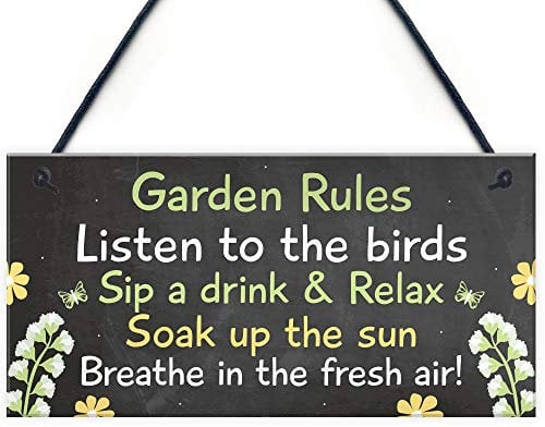 RED OCEAN Novelty Garden Rules Hanging Plaque SummerHouse Sign Garden Shed Friendship Gift