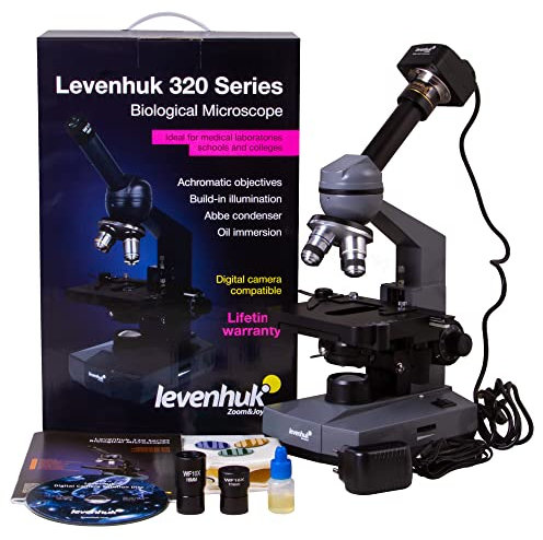 Levenhuk D320L Plus 3,1 MP Digitales LED-Monokular-Mikroskop mit Weitwinkel-Okularen mit Pointer und 3,1 Mpx Kamera für Windows, Mac, Linux