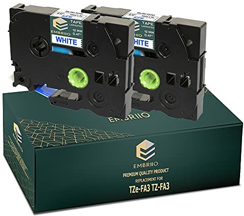 EMBRIIO TZe-FA3 TZ-FA3 | 2 Kassetten Textilband Ersatz für Brother P-Touch PT-H110 PT-E550WVP PT-E100 PT-P700 PT-H105 PT-H101C PT-1000 PT-D600VP PT-H100 PT-P750W H100LB | Blau auf Weiß | 12 mm x 3 m