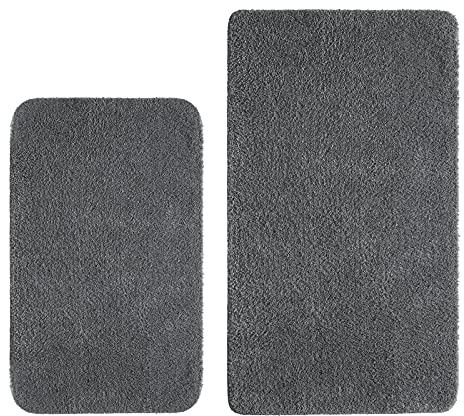 MIULEE Badematte Duschvorleger Badvorleger Flur 2er Set rutschfest Matte Teppiche Badteppich Badezimmerteppich Waschbar Saugfähig für Bad Wohnzimmer Grau 40x60 cm und 50x80 cm