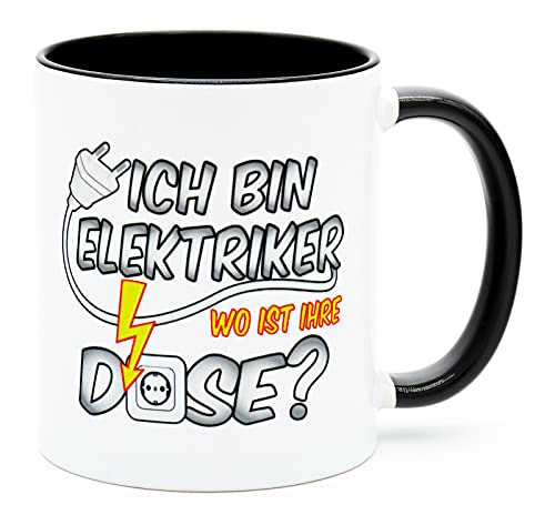 Ich bin Elektriker wo ist Ihre Dose Tasse Becher Kaffeetasse Kaffeebecher Geschenk Geburtstag Geschenkidee Zubehör Spruch Meister Prüfung Artikel Handwerker Baustelle Geschenkartikel Elektroniker