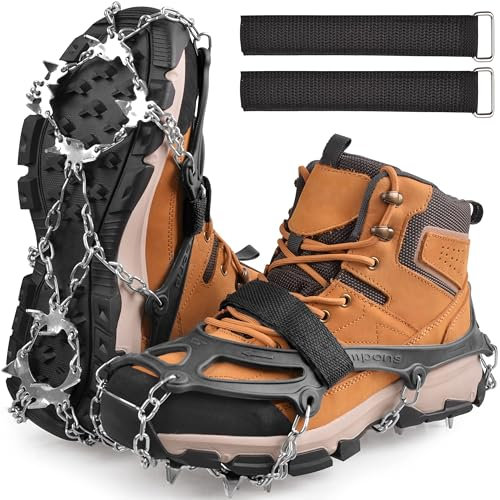 Steigeisen Ice Schuhkrallen Schuhgrödel Klampen mit 19 Edelstahl Zähne Spikes,Eisspikes, Schneekette, Grödel und Spikes für Bergschuhe Klettern Bergsteigen Trekking Winter Outdoor(XL)