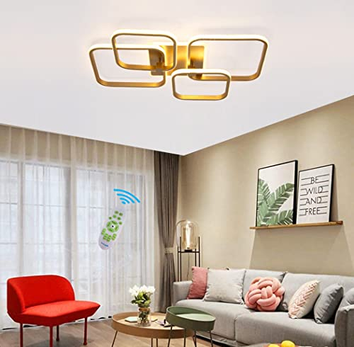 Lanekd LED Deko Schlafzimmer Deckenleuchte Esszimmerlampe Wohnzimmer Deckenlampe Gold Eckig Design Jugendzimmer-Leuchte Modern Dimmbar Kronleuchter Küchen Esstisch Pendelleuchte Flurlampe