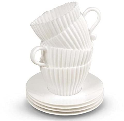 4pcs Silicone Cupcake Cups Muffin Baking Cake Tea Saucers Teacup Mold Mould + 4pcs Saucers