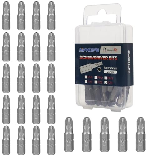 HPHOPE PZ3 Bit, Pozi Bits PZ3, Bit-Sortiment, Länge: 25 mm, 25 Stück