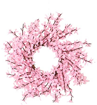 RSTYS Künstlicher rosa Winter-Jasmin-Kranz, künstlicher Forsythien-Blumenkranz, Frühlingskranz, Vordertür-Kränze, Seidentuch, Reben, Girlande für Heimdekoration