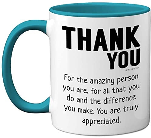 Stuff4 Thank You Mug - Gift for Best Friend, Leaving Gifts for Colleagues Boss Friends Men Women, Thank You Teacher Mug, 11oz Light Blue Handle Ceramic Premium Leaving Men Women