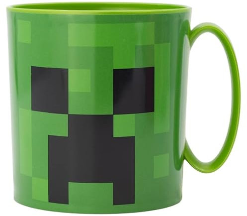 ILS I LOVE SHOPPING Tazza Bicchiere in plastica 350ml per Microonde con manico Bambini colazione BPA-free (per Minecraft Creeper)