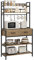 HOCSOK Estantería de Cocina, Estantería para Microondas Mueble Auxiliar de Cocina de Niveles, Estante Abierto de Pie 2 Cajones y 6 Ganchos, 80x40x169cm, Madera, Marrón Rústico