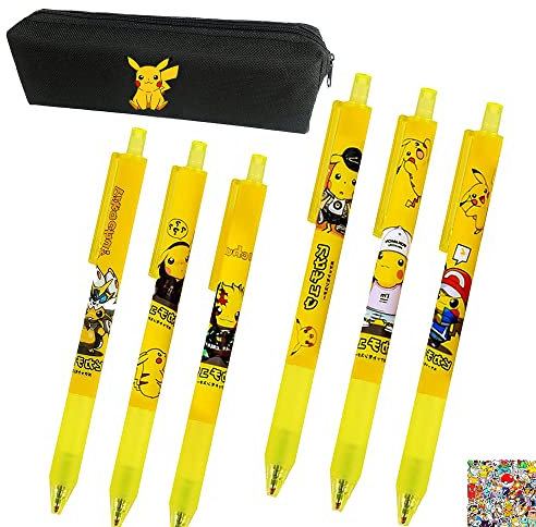 Anime Pika Kugelschreiber Print Muster Federtasche Kawaii Japanischer Stift Schwarze Tinte 0.5mm Gel Pen Bürobedarf für Erwachsene Studenten Bürobedarf 17 Stück