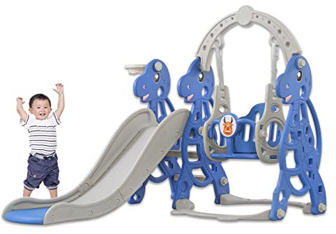 Froadp 175x140x115cm Freistehende Rutschen Kinder Spielsets Kunststoffrutsche mit Basketballkorb & Schaukelstuhl Kinderrutsche Arch Gartenrutsche für Kleinkinder ab 1-6 Jahren Tragfähigkeit bis 50KG