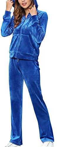 MessBebe Velour träningsoveraller för kvinnor set sweatsuit huvtröja topp och joggingbyxor vardag myskläder 2 delar, Mörkblå-a, S