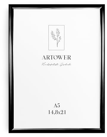 Artower® Bilderrahmen Schwarz Metall Dünner Rahmen für DIN A5 15 x 21 cm | Posterrahmen Groß Collage | Picture Frame Metal 15x21 cm | Aluminium Schmal Bilderrahmen | Black Poster Rahmen