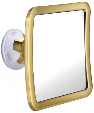 MIRRORVANA Espejo de Ducha sin Niebla Chapado en Oro con Ventosa 360° - Modelo portátil e inastillable para Afeitado y baño - 16 cm x 16 cm (Dorado)