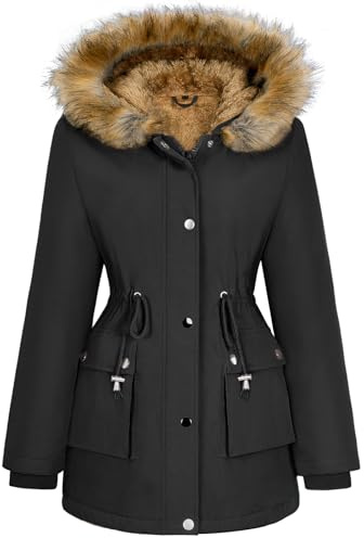 Xnova Cappotto Parka Donna Foderato in Pile Inverno | Antivento Idrorepellente, con Cappuccio, Media Lugghezza, Pelliccia Sintetica, con tasche Caldo ed Elegante per Outdoor