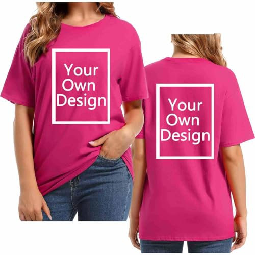 Hot Pink Personalised Women's Plus Size Summer Tops - Custom Print T Shirt Front and Back - Create Your Own Text and Image T Shirt Casual Tops