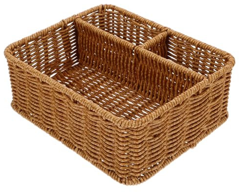Cabilock Box Papierbox Kleinigkeiten Behälter Teebeutel Korb Korbgeflecht Geteilter Organizer Behälter Gewebter Kosmetiktuchhalter Taschentuchstift Fernbedienung Organizer