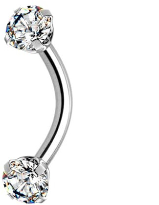 WARRIOR Piercing Ceja Estéril con Cristales Acero Quirúrgico 316L Banana Barbell 8/10 mm