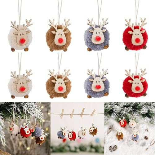 8 Stück Weihnachtsbaum Anhänger,Weihnachtsanhänger Elch Deko Christbaumschmuck Filz Holz Weihnachtsdeko Verzierung für Weihnachtsbaum,Weihnachtsdeko,Feiertag,Party Deko.