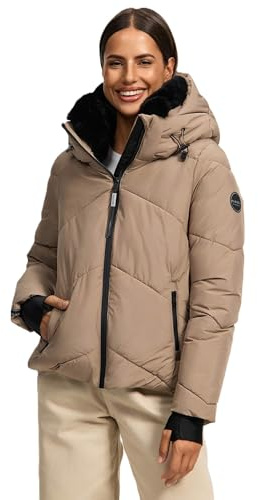 MARIKOO Damen Winterjacke (XS-XXL) - leicht, 4 Taschen, Kapuze mit Reißverschluss abnehmbar, Steppjacke, Warme Jacke Frauen - N007