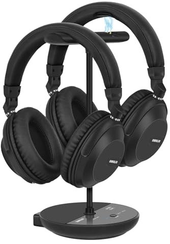 SIMOLIO 737D2 Plus - Cuffie wireless per guardare la TV con modalità cinema e dialogo chiaro, cuffie TV doppie Bluetooth per anziani, nessun ritardo, modalità TV e Bluetooth, 164FT/50M