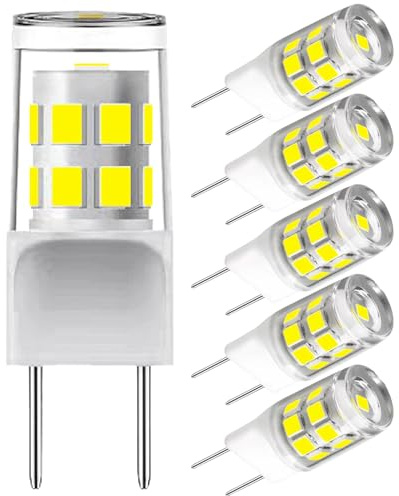 G8 Led Bulb,T4 3W Replacement 20-25W Halogen Bulb,Daylight White 6000K,GY8.6 JCD Type Bi-Pin Base,120V 300LM,Puck Light Bulb,for GE Microwave Light,Under Cabinet,Under Counter Kitchen Lighting(5Pack)