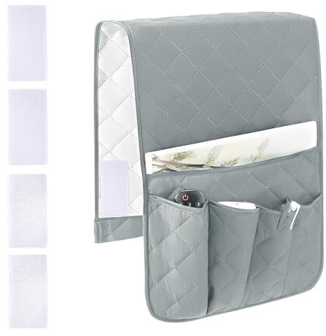 RETON Sofa-Armlehnen-Organizer mit 5 Taschen, rutschfester Sofa-Fernbedienungshalter, Sessel-Caddy mit 4 Paar Klettverschlüssen, Sessel-Organizer für Zeitschriftenbuch, Fernbedienung (grau)