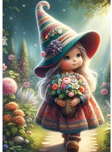 DPHERO DIY Cartoon-Elfe Diamant Painting Kits Bilder für Erwachsene Anfänger,5D Fantasie Fee Diamond Painting Set,DIY Blumen Runde Steine Diamant Kunst Kits, Diamant Art für Zuhause Dekor 30x40 cm