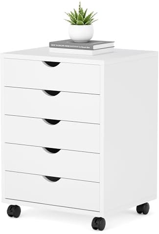5 Drawer Rolling Storage Cabinet, Mobile File Cabinet for Office, White