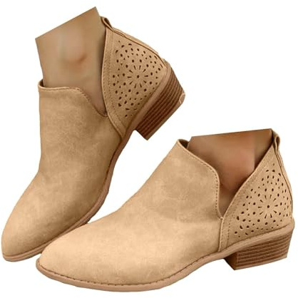 Xbemkste Stivaletti estivi da donna con tacco corto, Chelsea, vintage, alla caviglia, comodi, da cowboy, eleganti da donna