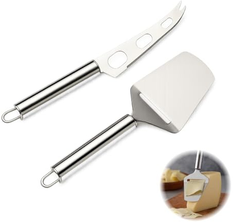 2 Stück KäSemesser Set Edelstahl KäSehobel,KäSebesteck-Gabel KäSemesser Testsieger, Enthält 1 Käsehobel & 1 Käsemesser mit Gabel, Scharfes Schneiden für Weich- und Hartkäse, Spülmaschinengeeignet
